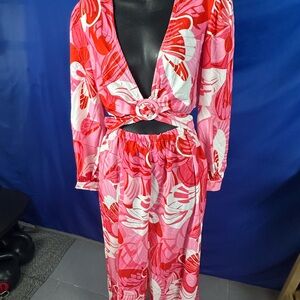Vibrant Red and Pink Patterned Jumpsuit